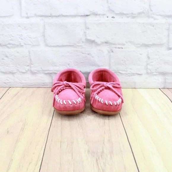 New! Minnetonka Pink Suede Moccasin Slip on Flat Loafer Shoes Size US 8 - Picture 4 of 8